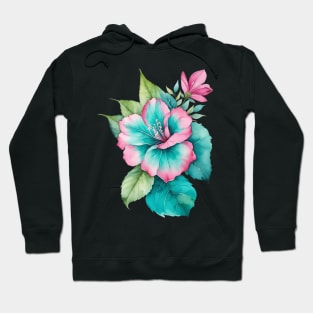 watercolor pink teal flower Hoodie